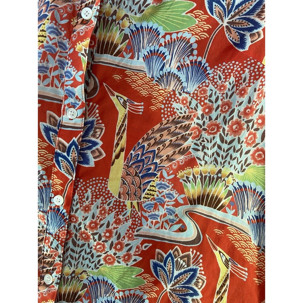 J.‎ McLaughlin Womens Lois Shirt Size S Red Paradise Tropical Ornate Birds Artsy - Picture 6 of 15